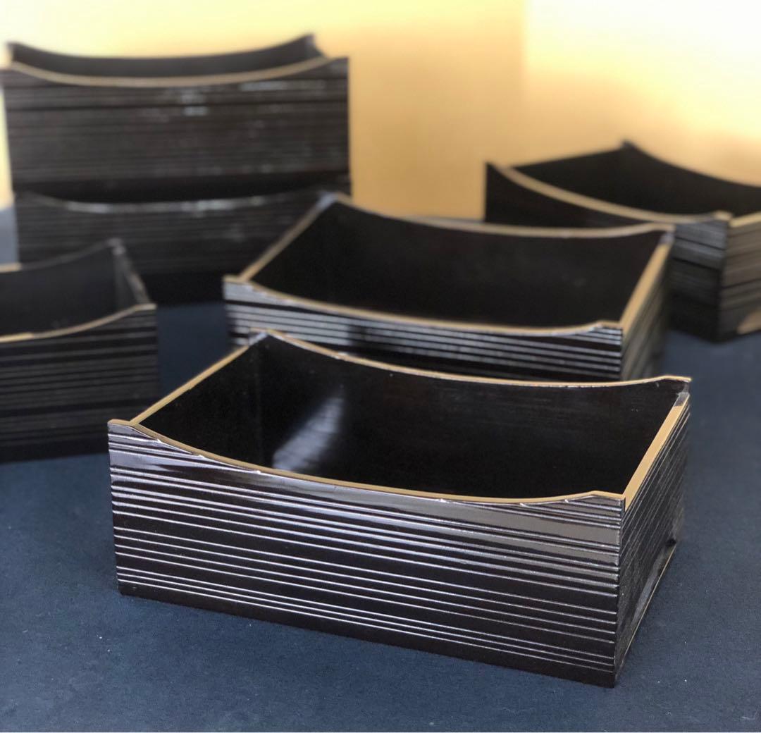 《R》茶道具 蝋色 莨盆6客 木製漆器 木箱　250805F4