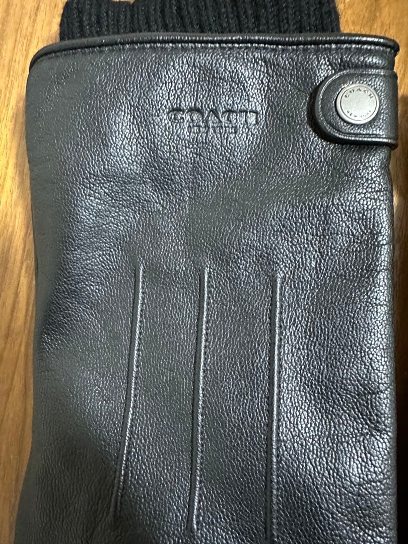 （未使用）COACH人気の黒レザー、ニットコラボ手袋Lサイズ男性