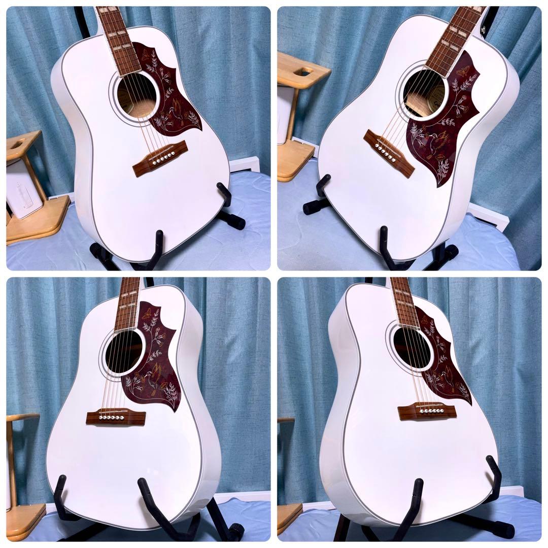 【希少☆牛骨☆エレアコ】Epiphone☆ハミングバード☆限定カラー☆ホワイト☆