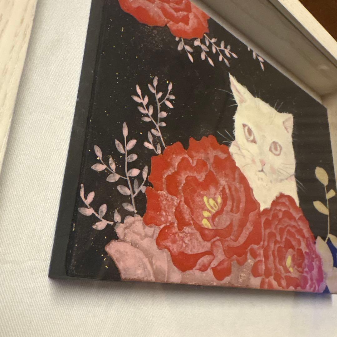 阿部千鶴 SM号 花日 絵画 猫 日本画 本物保証