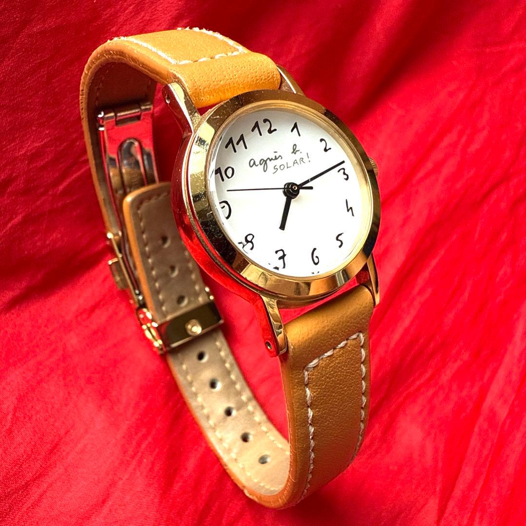 Agnes b. 腕時計 アニエスb SOLAR レザーベルト ゴールド色