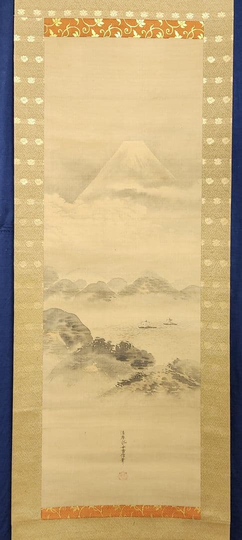【富士山図】清原(狩野)雪信 1000 女流画家 江戸狩野 掛け軸　肉筆