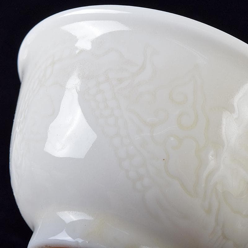 中国　徳化窯白磁　印刻　双龍文　煎茶碗　六客　V　8129E