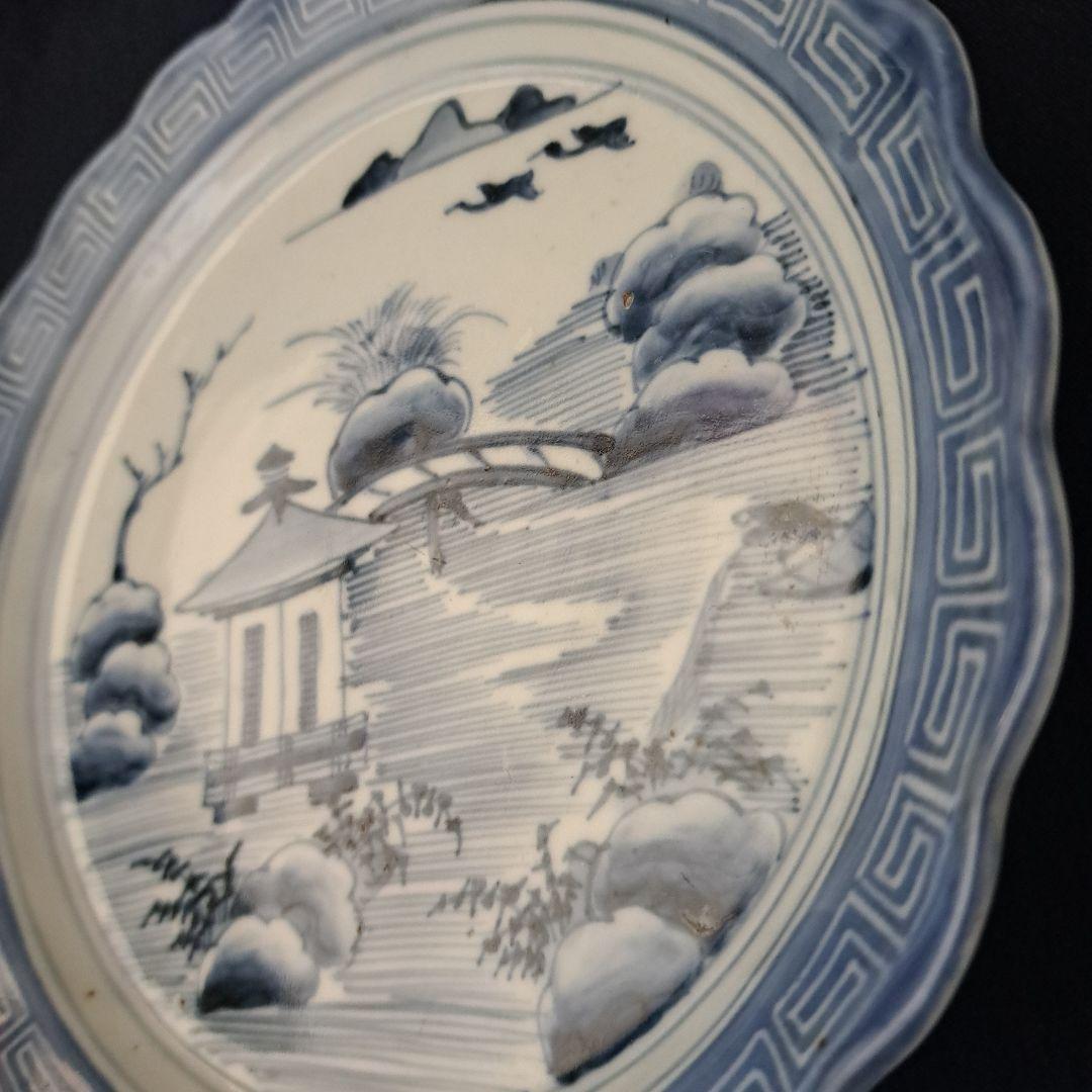 「輪花(りんか)皿のリズム」 古伊万里染付皿(直径20cm) 骨董アンティーク