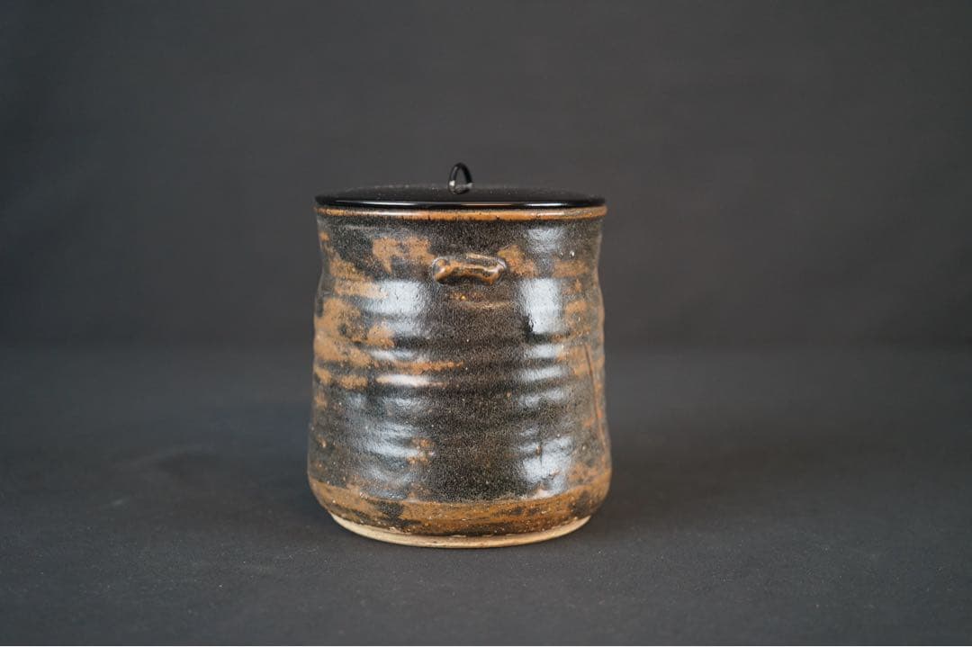 祖母懐 古瀬戸釉 一重口耳付水指 紫野歓渓 書付 共箱 茶道具