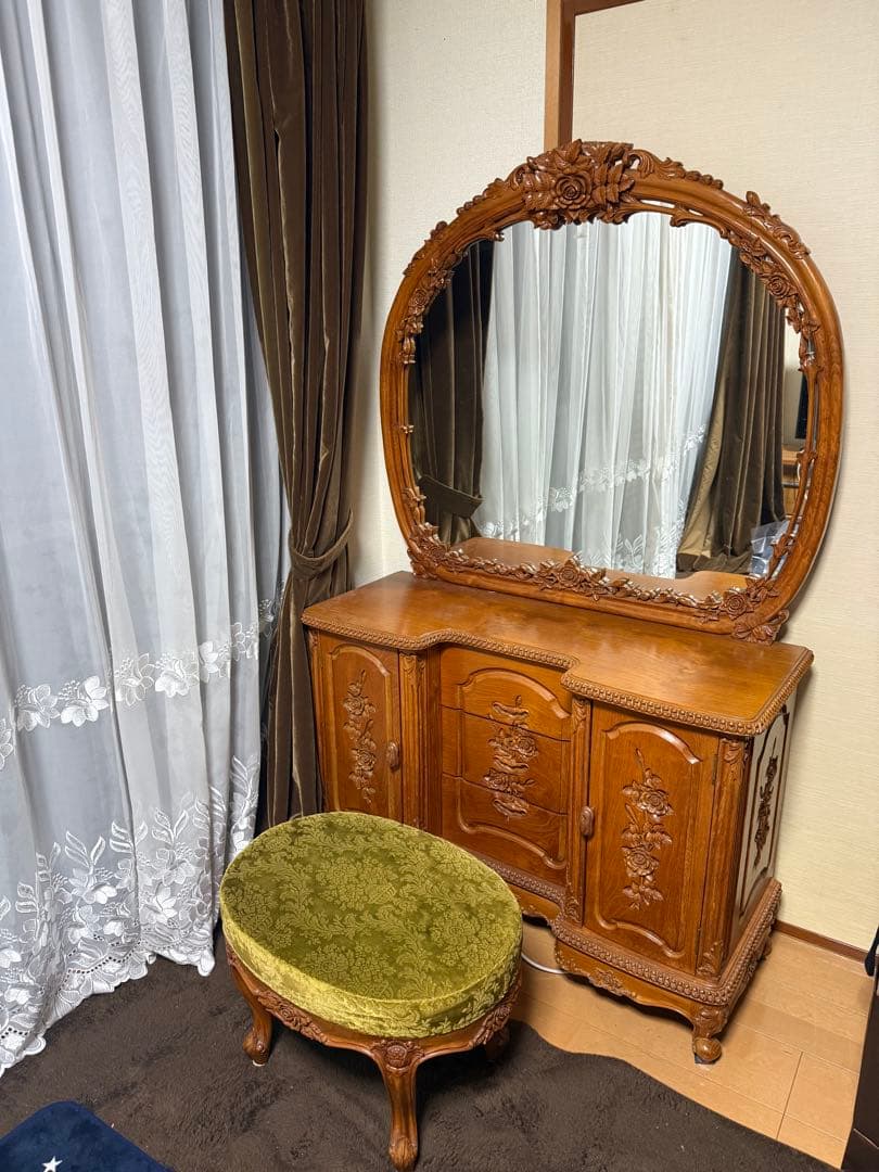 クレマ　アンティーク　木製ドレッサー・鏡台セット　引き取り限定