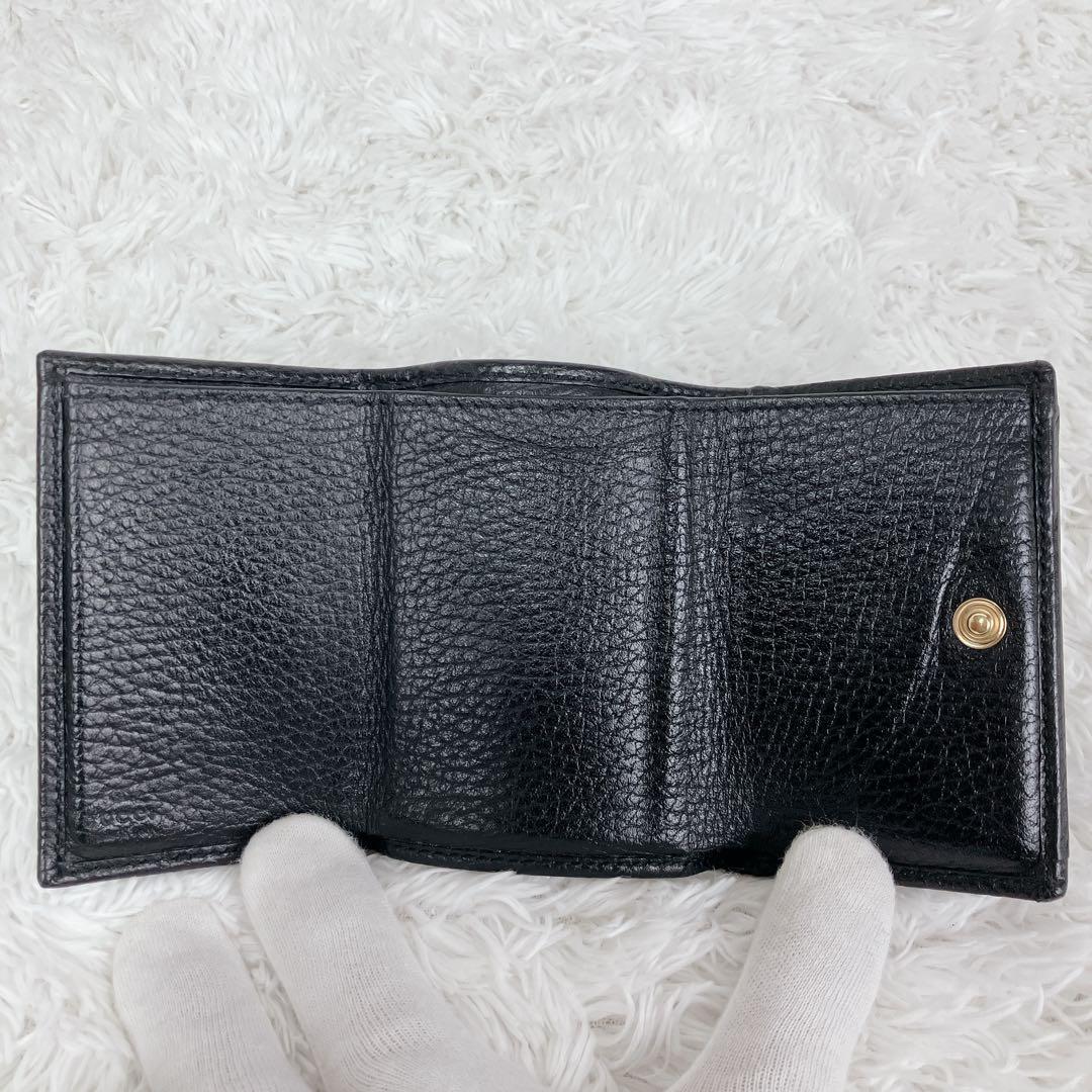 専用グッチ GGマーモント 523277 三つ折財布 シボ革 黒　ゴールドロゴ