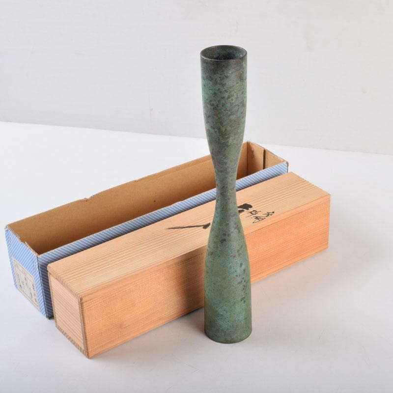 はな　茶道具　唐銅風炉師　藤井宗喜作　青銅　杵形花入　共箱　C　9203