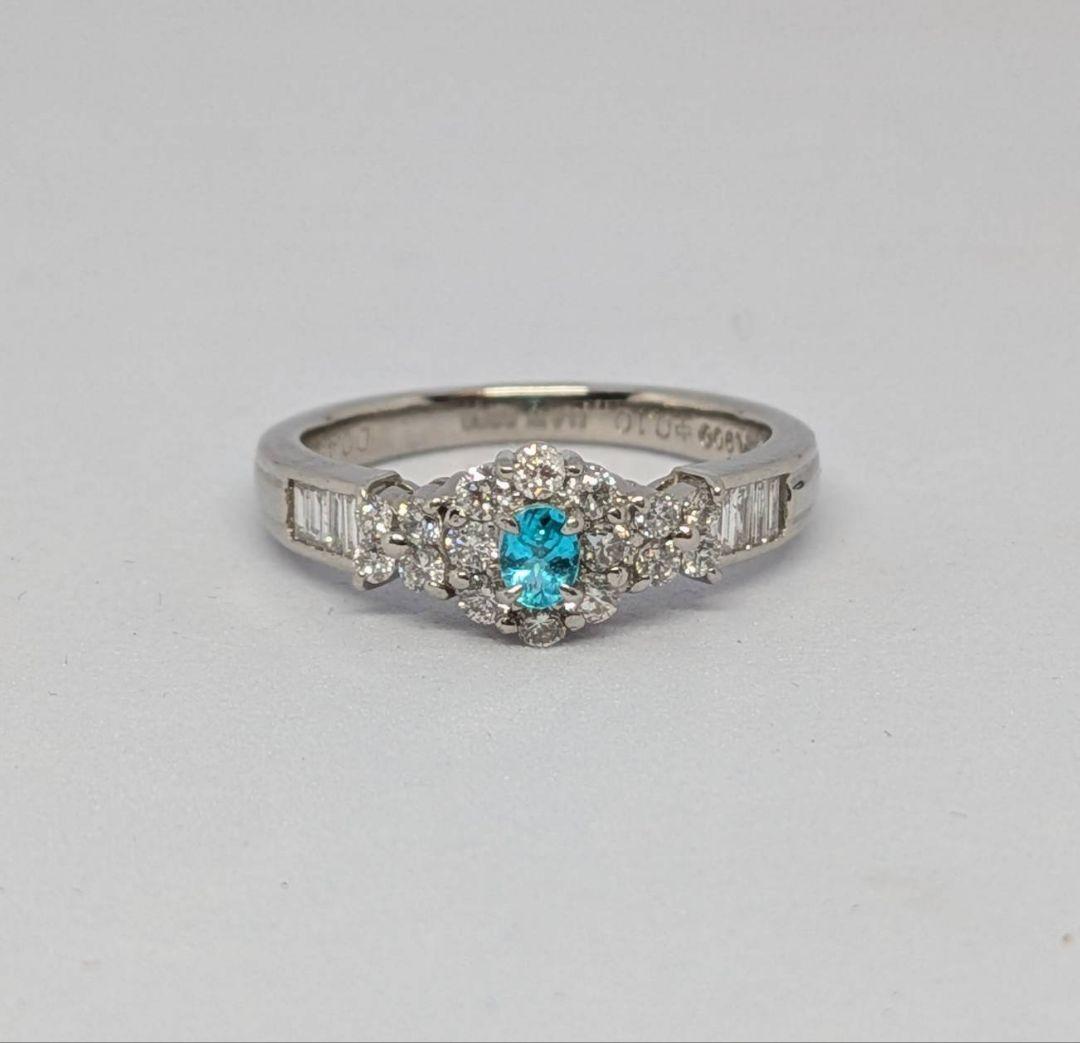 パライバトルマリン　Pt900　中央宝石研究所　プラチナ　リング