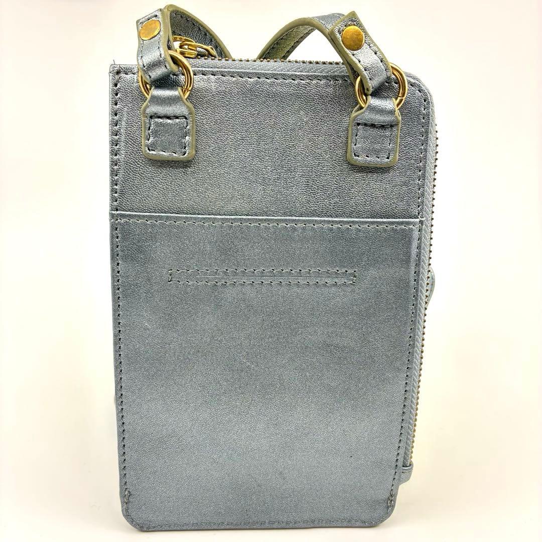 タマオワールド スマホショルダーバッグ 刺繍 レザー 羊革 ねこ シルバー