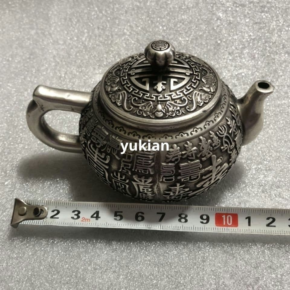 銅製 浮彫 万寿茶壺 観賞壺 茶道具 香道具 装飾品 工芸品 美術品