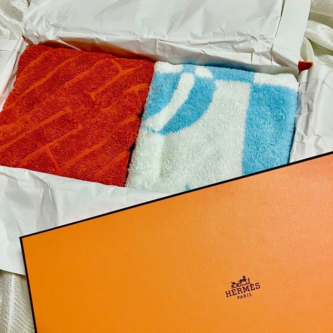 HERMES タオルセット オレンジ ブルー&ホワイト