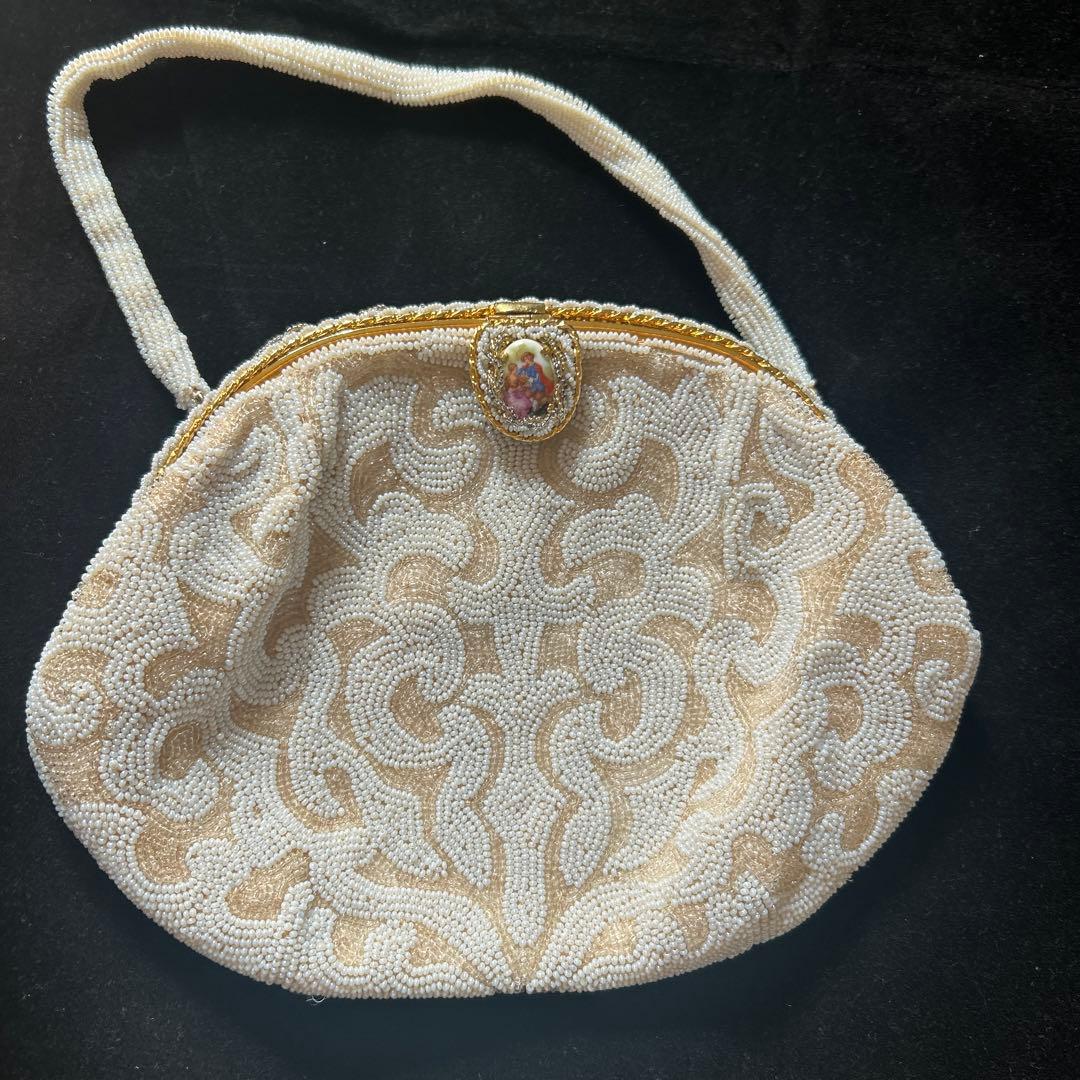 ヴィンテージ　フランス　ハンドメイド　ビーズバッグ　がま口　パーティーバッグ