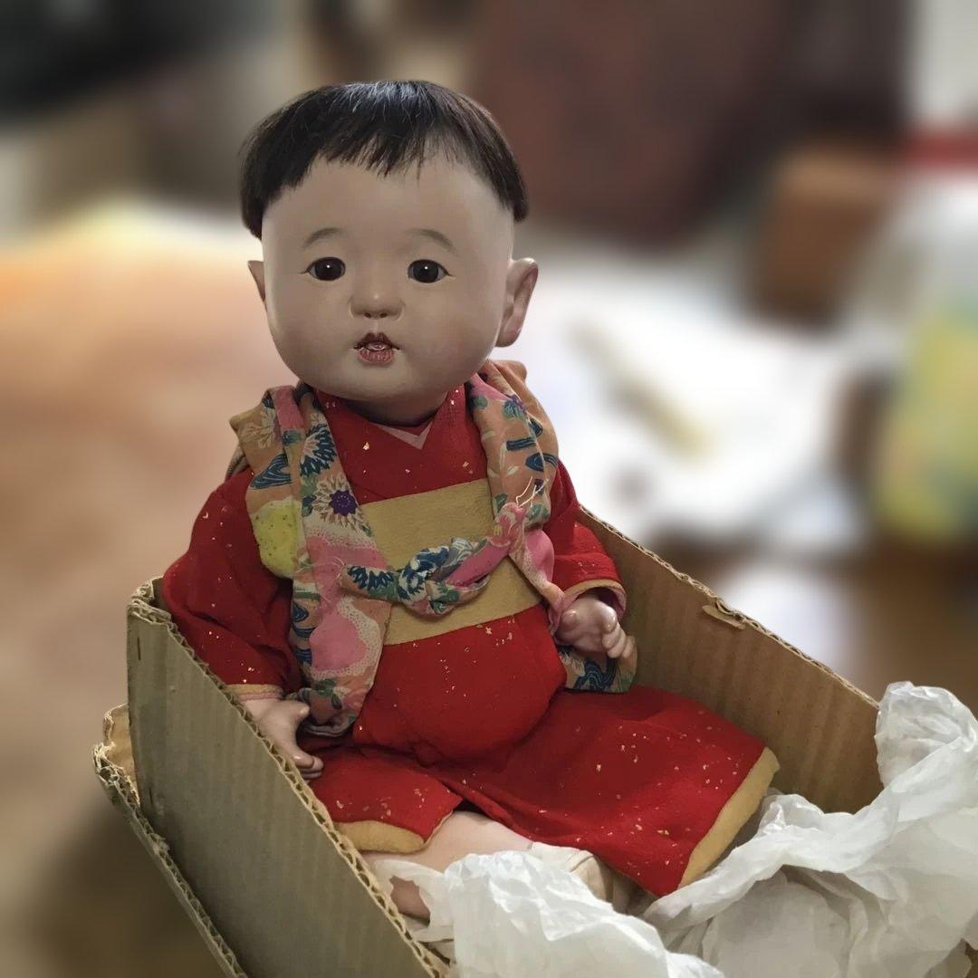 古い人形◆お座り人形◆紙箱入り 抱き人形 昭和レトロ 日本人形