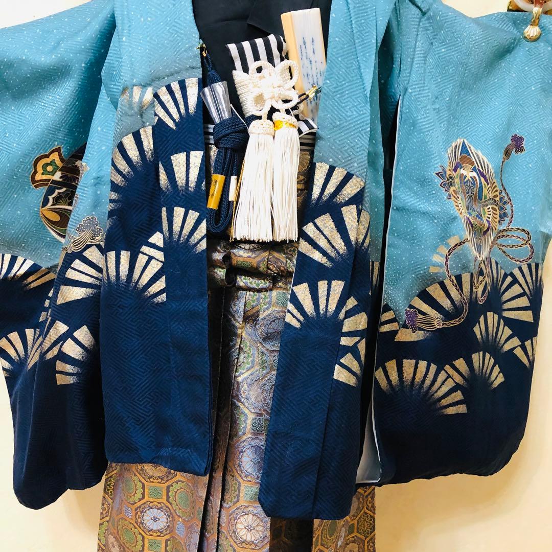 七五三 五歳‼️Blue暈し兜龍金彩煌びやか‼️豪華金蘭袴‼️完全フルセット‼️秀品‼️