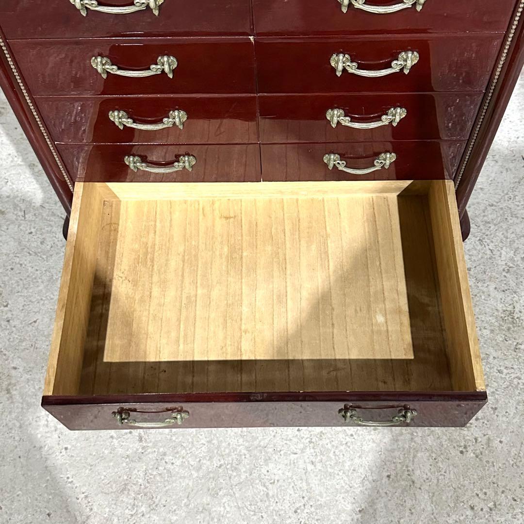 ꧁輸入家具꧂アンティーク調 7段チェスト ワインレッド 猫脚 クラシック収納