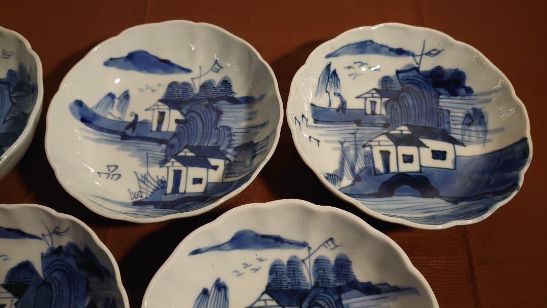 古伊万里　伊万里　染付　山水　なます皿　菓子皿　蔵出し　５客