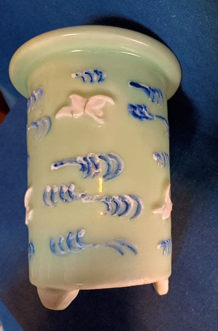 富貴蘭鉢　青磁波千鳥　骨董鉢　蘭鉢