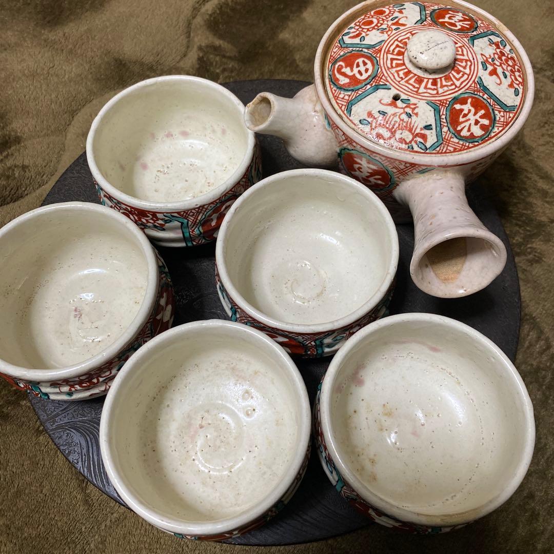 古犬山焼 赤絵 茶器セット（急須と湯呑み5客）