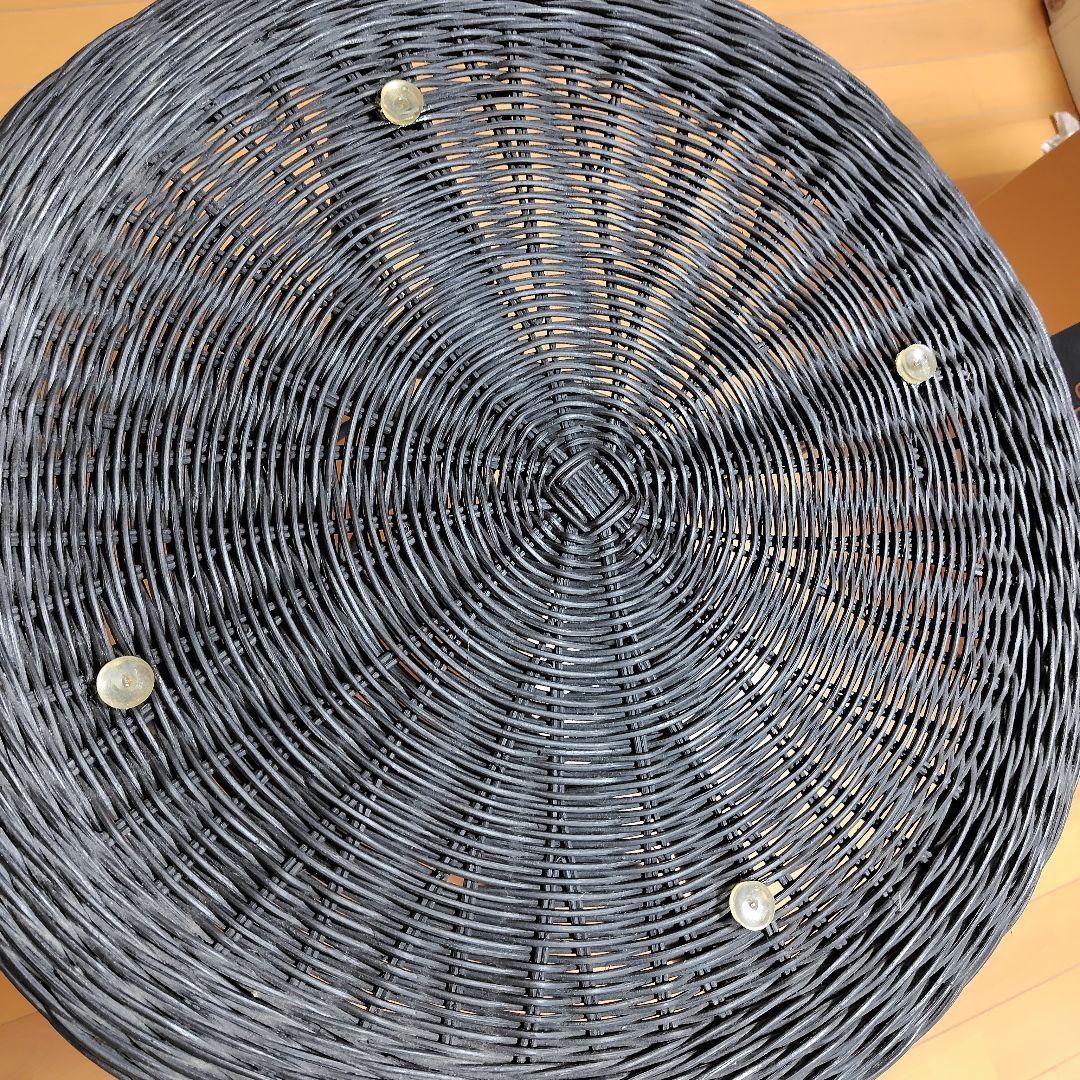 ニトリ　円形　ガラス天板　ラタン　テーブル　黒