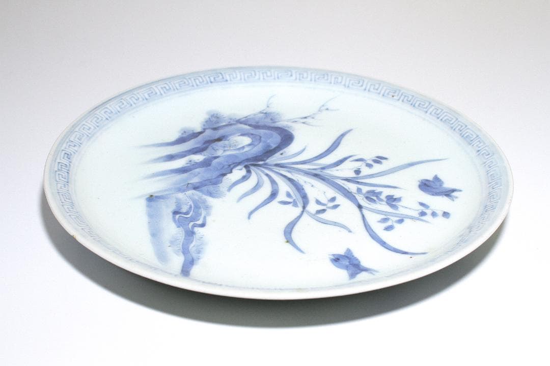 江戸後期 古伊万里 上手七寸皿 [蘭花と雀図]