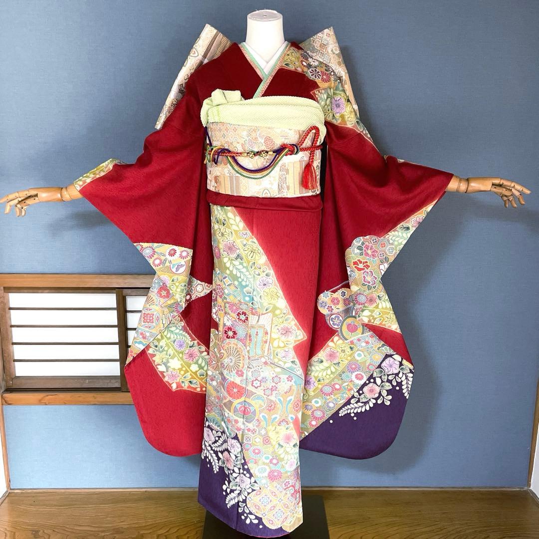 振袖フルセット　プラスサイズ　手描き友禅　辻ヶ花　成人式振袖　振袖　裄丈68