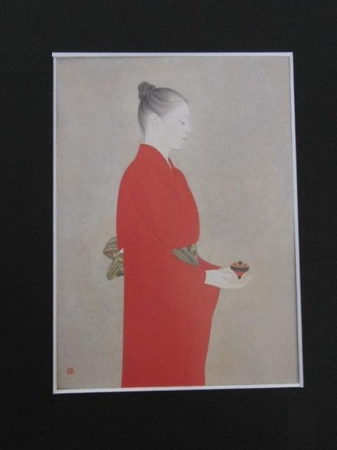 安田育代、【若女ー椿】、希少な額装用画集より、新品額装付、状態良好