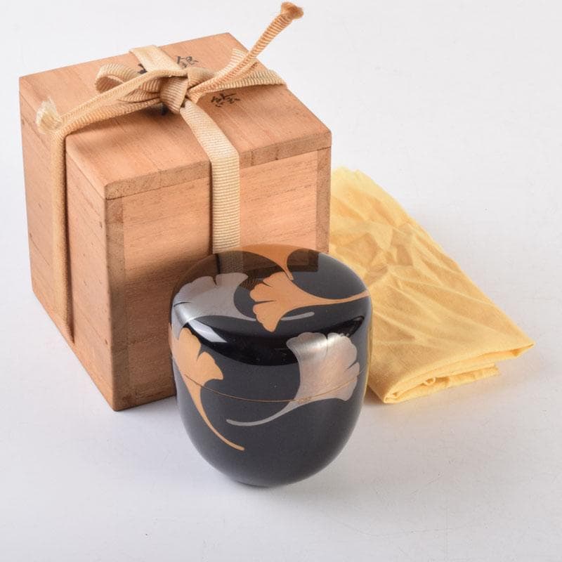 茶道具　塗師　越山作　銀杏蒔絵　中棗　共布共箱　V　9193
