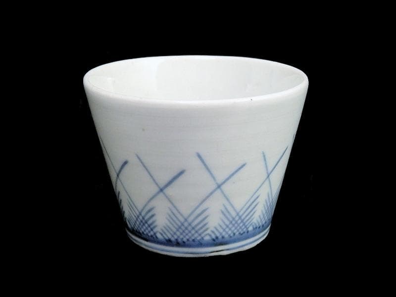 古伊万里　染付　桧垣草紋の図　蕎麦猪口　江戸期　080AS-CDf