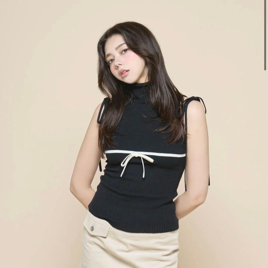 andmary Adele ribbon tank Black 黒
