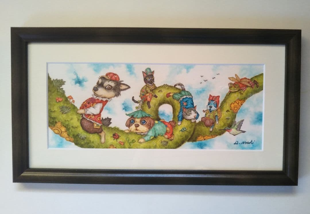 【原画】『大陸間移動装置』（絵画　動物　チワワ　黒猫　植物　龍　苔　蛇）