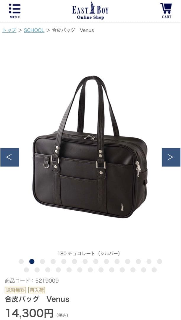 【美品】イーストボーイ　スクールバック　チョコレート×シルバーVenus