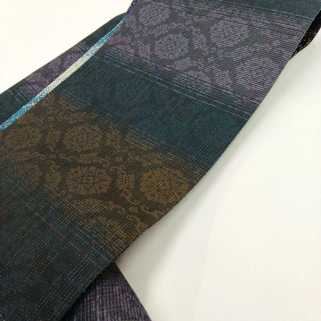 本手組細帯 風繭結 半幅帯　金糸 ブルー　組工房まえだ　 西陣　　 #4948
