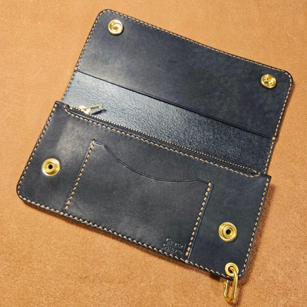 245ロング　トラッカーウォレット イタリアンレザーMARGOT【ブラック】