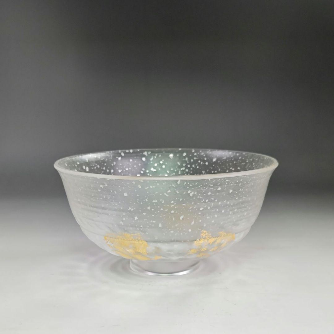 イ940 菓子鉢『水崎長寿』『義山硝子ガラス　雪舟金箔　菓子鉢　共箱』菓子器