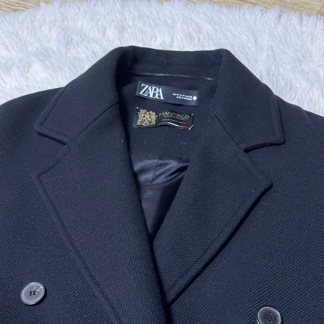 【極美品】ザラ マンテコ ヘリンボーン ダブルチェスターコート 黒 L相当