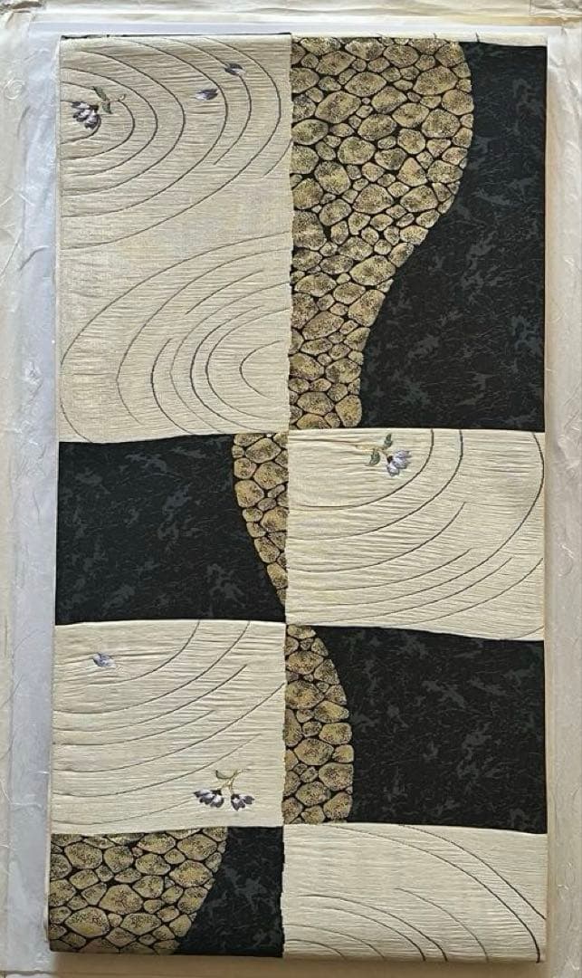 深*鈴様 未使用　袋帯 波模様 黒白　みつる帯　河瀬満織物