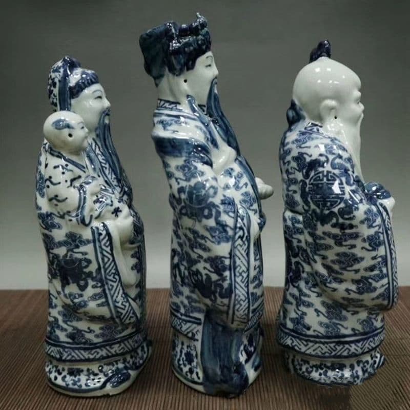 青花 福禄寿 三つ星 磁器 神像 置物 工芸品 美術品