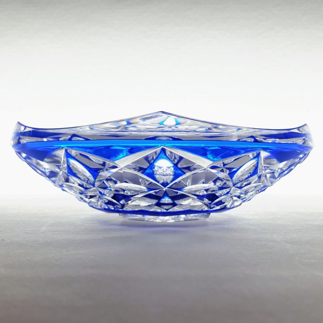 江戸切子　瑠璃色被せクリスタル　 　　　飾 中皿　【 黒川 昭男 作品 】