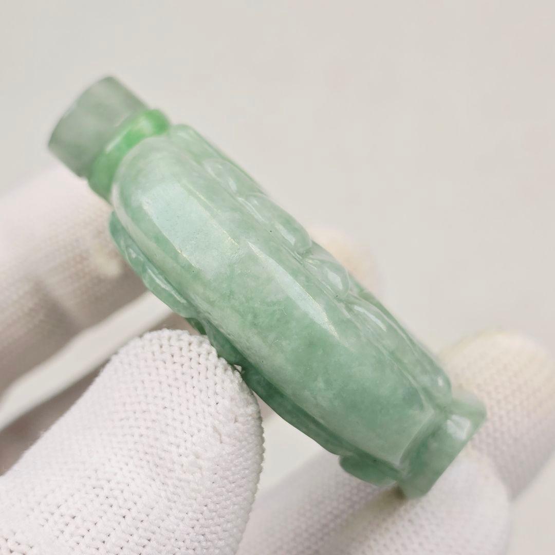 収集品 天然石 本物古翡翠 両面 手彫 福如意紋 鼻煙壺 薬瓶 超美品