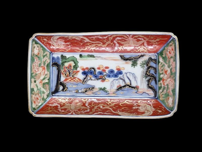 大聖寺伊万里　金襴手　龍に鳳凰　山水紋の図　長皿　356AS-DBl