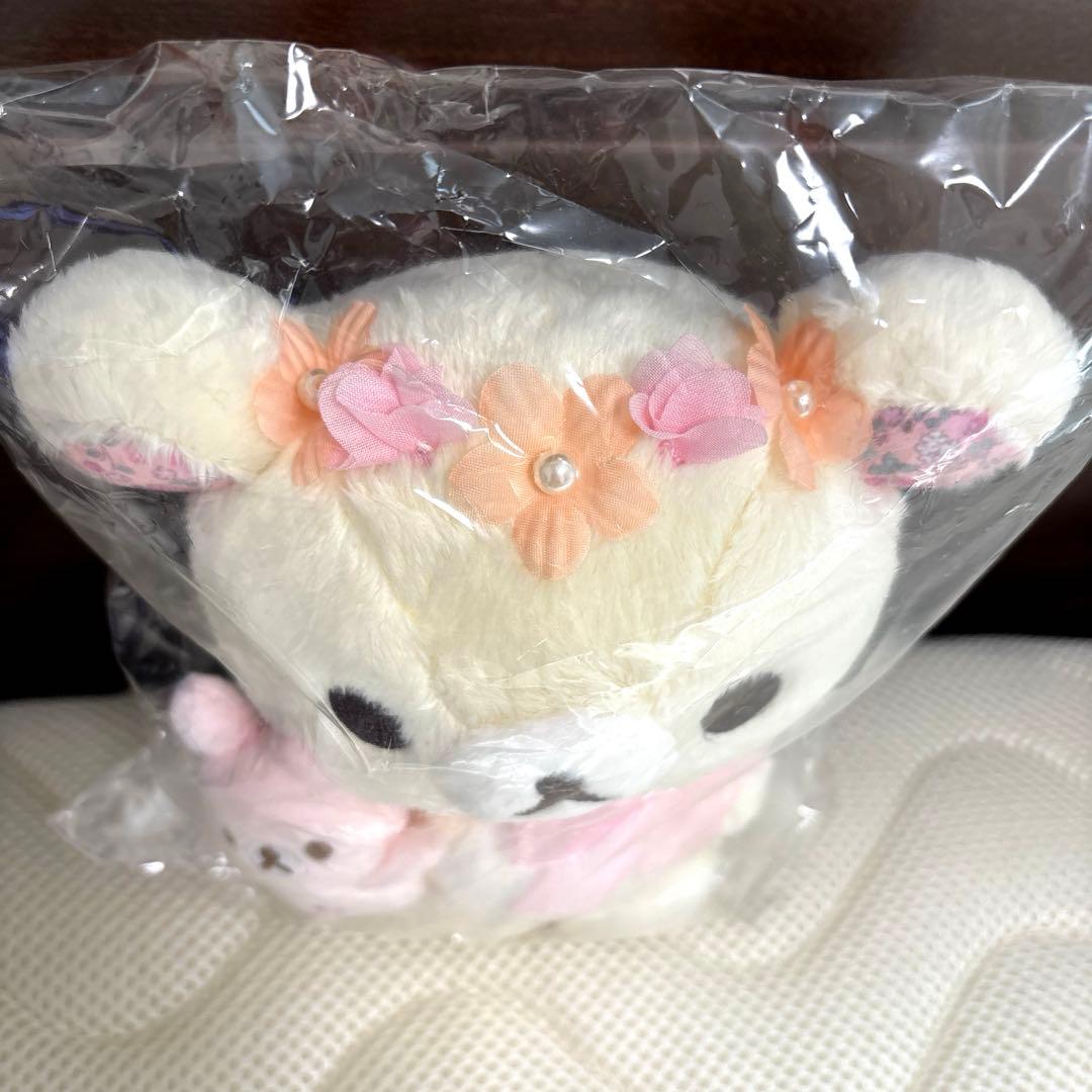 RAKUTAO45245  おすわりぬいぐるみうさぎフラワーピンク&ブルー