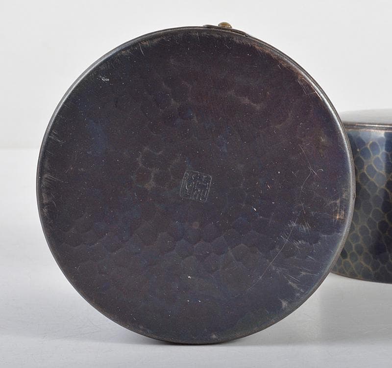 茶道具　鎚起銅器　玉川堂造　鋲打　茶筒　共箱　M　R4441