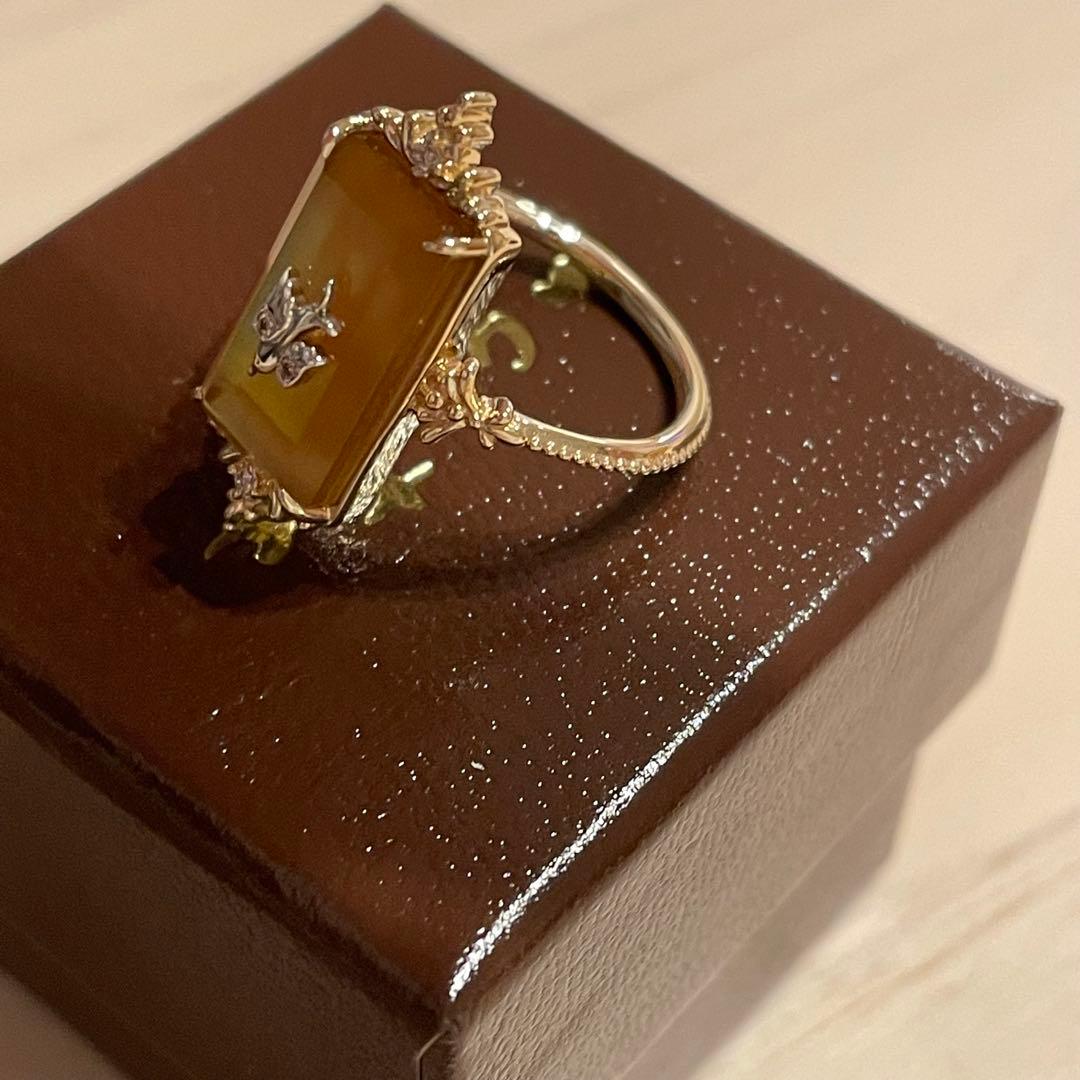 【新品】agete アガット　K10 SILVER ゴールドリング　シトリン　鳥