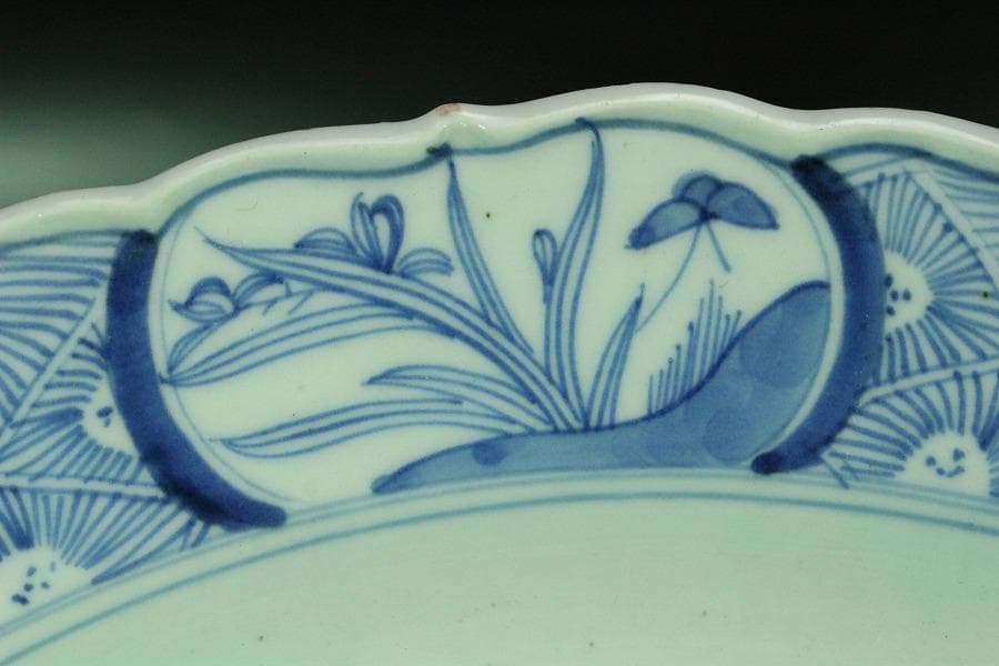 古伊万里 蝶花紋 大皿 φ40cm(K-YC516)