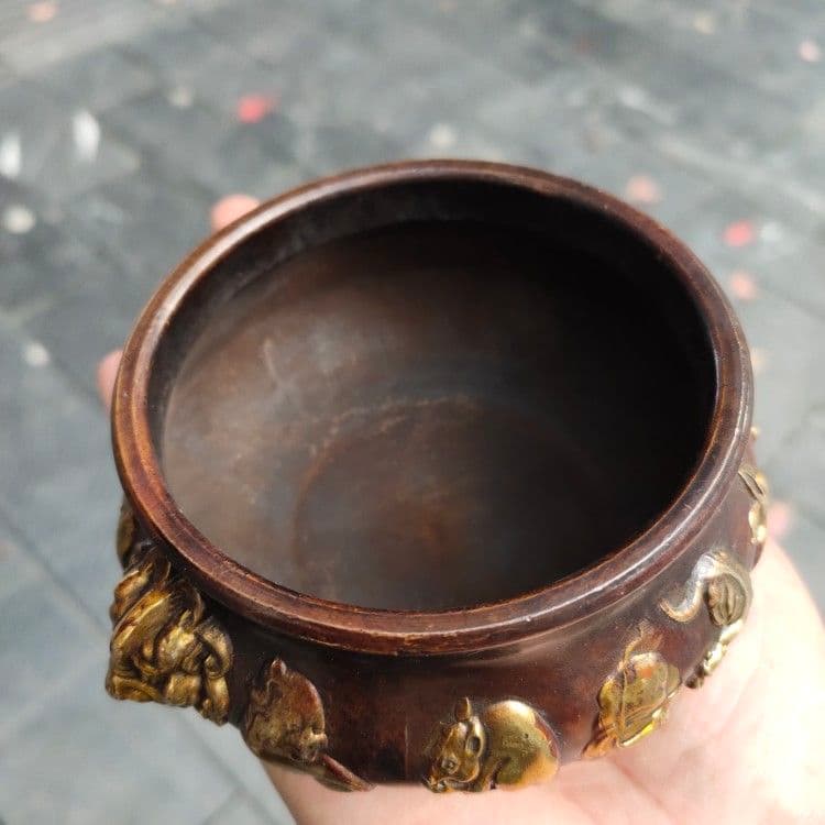 銅 細工 十二支香炉 茶道香炉 挿し香炉 仏堂香炉 装飾品 工芸品 置物