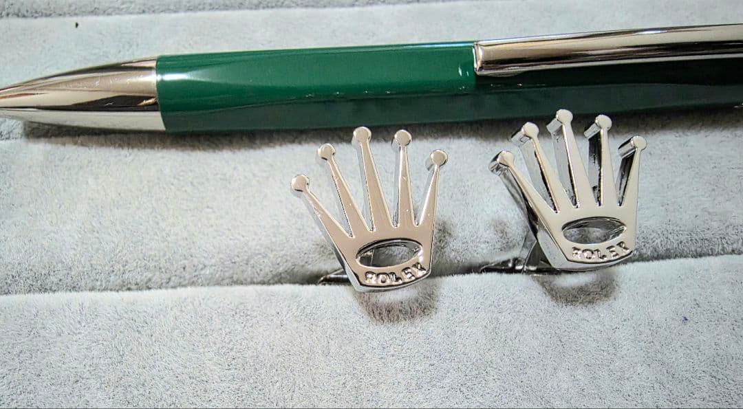 ロレックス　プッシュ式 グリーンボールペン・カフスセット　新品