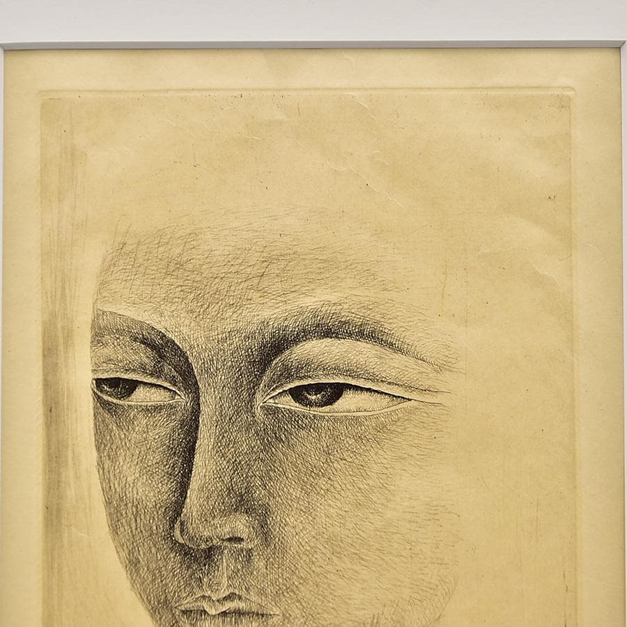 真作 畠中光享「 顔 」木版画 18/75 額寸44*37cm 直筆サイン