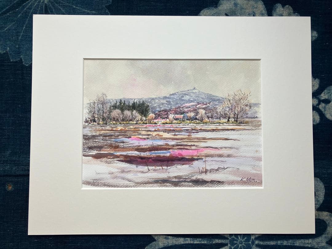 阿蘇岩山(当別町) 早春　三村克彦　水彩画　額なし