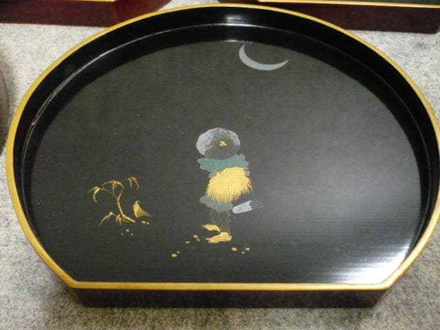 蒔絵 たけのこ掘り 半月盆 5枚 [B31441]